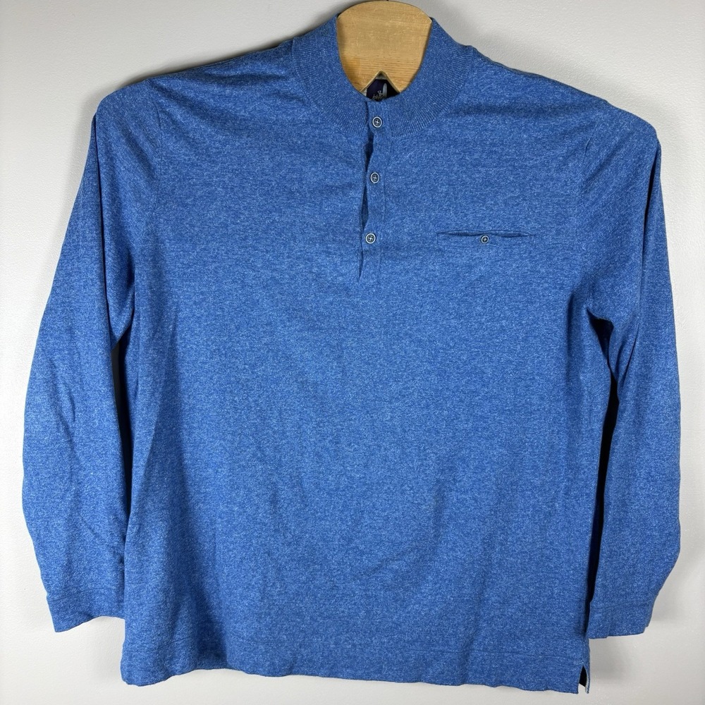 Johnnie-O Mens XL Oceanside Blue Linen Blend Henley Long Sleeve Pullover Sweater